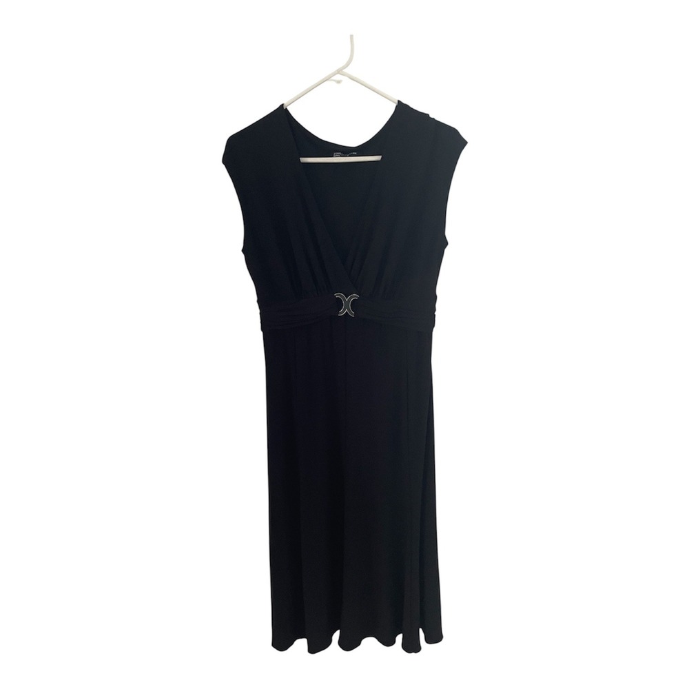 Jones New York Black Sleeveless Neck Empire Waist Midi Dress with Buckle Accent